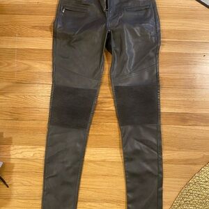 Gray Leather Pants with Ribbed Detail